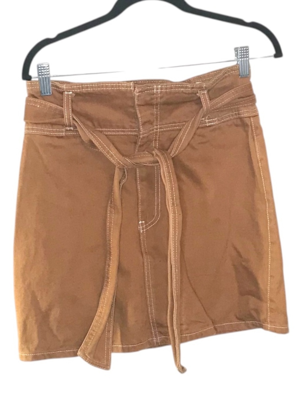 Forever 21 Contemporary Camel Paperbag Waist Mini Skirt Tie Belt Size M